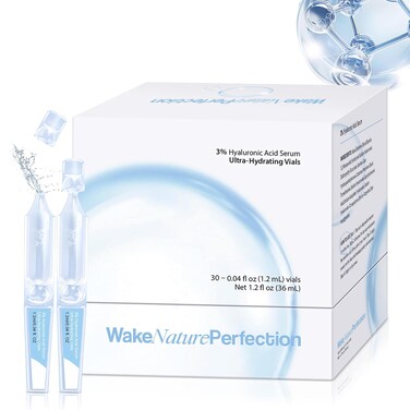 3% Hyaluronic Acid Serum Ultra-Hydrating Vials, 30 PCS Hyaluronic Acid Tubes Reduces Ｗrinkles &amp; Fine Lines, Wake Nature Perfection for Moisturizing and Anti-Aging for All Skins