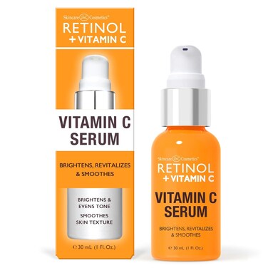 Retinol + Vitamin C Face Serum - Anti Aging Facial Serum, Evens Skin Tone, Diminishes Fine Lines and Wrinkles, Sun Damage &amp; Dark Spots, Restores Radiance, Locks In Moisture - 1 FL. Oz
