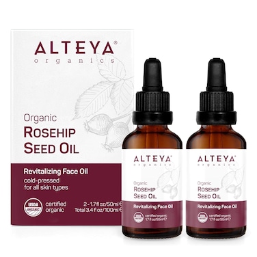 Alteya Rosehip Seed Oil USDA Certified Organic Face Oil, 2x1.7 Fl Oz Glass Bottles with Pipette, All-Natural Moisturizer