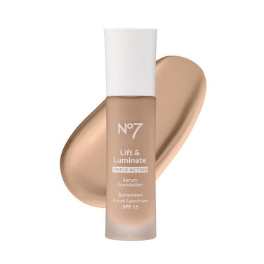 No7 Lift &amp; Luminate Triple Action Serum Foundation - Liquid Makeup with SPF 15 for a Dewy, Glowy Base - Radiant Formula for Mature Skin - Cool Ivory (1 Fl Oz)