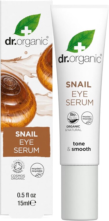 Dr. Organic Snail Gel Eye Serum   Tightens and Hydrates Delicate Eye Area, Reduces Puffiness, Natural, Certified Organic, Paraben &amp; SLS-Free, 15 mL / 0.5 fl oz