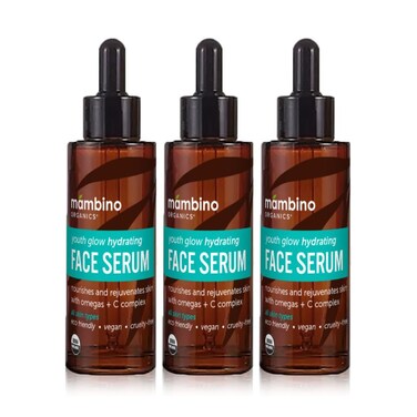 Mambino Organics Youth Glow Hydrating Serum &ndash; Organic, Face Serum with Namibian Marula &ndash; Nourishing Omegas &amp; Vitamin C for Dryness, Dark Spots, Dullness &ndash; Cruelty-Free Skin Care, 3-Pack 1 fl oz