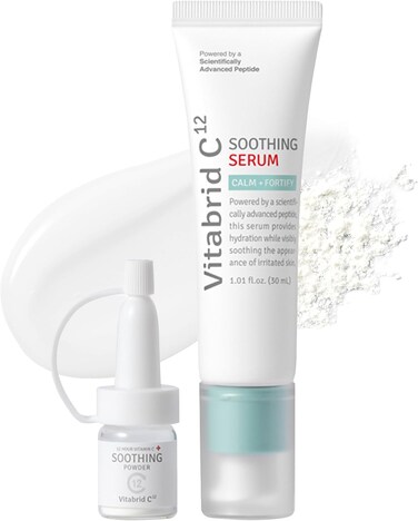 12 Hour Vitamin C Soothing Serum for Acne &amp; Blemish-Prone Sensitive Skin - Improves Sebum, Pores and Redness - Peptides, Niacinamide, Madecassoside, 1.01 fl.oz. Powder 0.04oz.