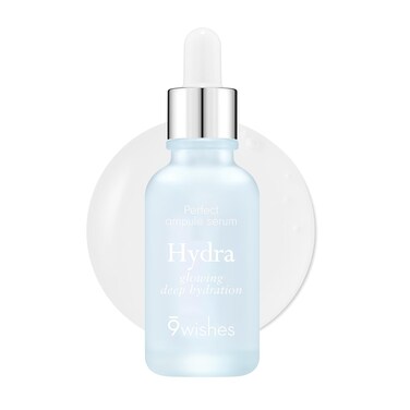 9 Wishes Hydra Ampoule Serum II (1.01 Fl. Oz.) - 55% Coconut Water and Hyaluronic Acid, Long-Lasting Moisture for 72 Hours, Korean Glass Skin Effect, Fragrance-Free and Soothing