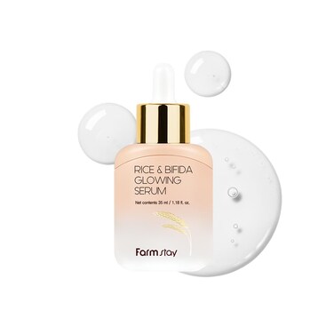 FARMSTAY Rice &amp; Bifida Glowing Serum - Hydrating &amp; Skin-Nourishing Face Serum with Fermented Rice Extract and Bifida Lysate for Radiant, Even-Toned Skin, 1.18 fl.oz.