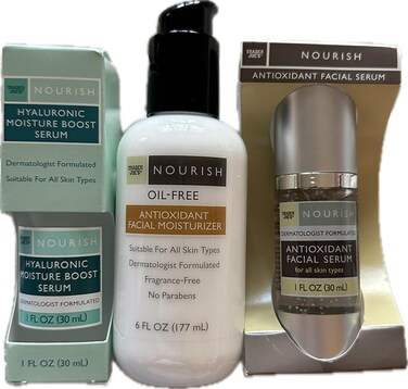 Trader joes Face Nourish Bundle - Antioxidant facial moisturizer 6 fl oz, Antioxidant Facial Serum 1 fl oz, Hyaluronic Moisture Boost Serum 1 fl oz