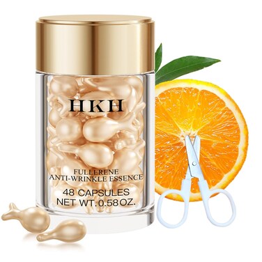 Vitamin C Face Serum Oil - HKH Vit C with Vitamin E Serum Capsules, Evens Skin Tone &amp; Reduces Fine Lines, 48 Travel-Friendly Skincare Capsules for Smooth, Moisturized Skin, with Mini Scissors