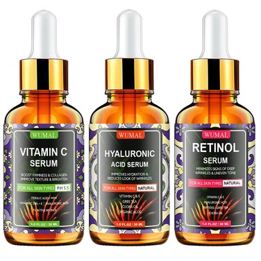 3 Pack Face Serum Set - Includes Vitamin C, Retinol &amp; Hyaluronic Acid - Firming, Brightening &amp; Hydrating - Reset Your Skin Day and Night