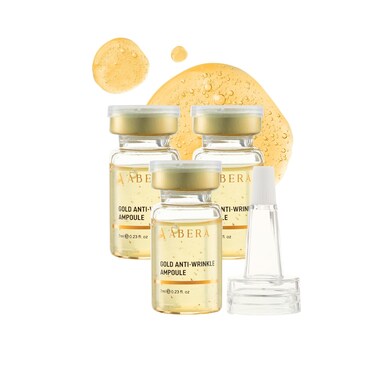 Abera Gold Anti-Wrinkle Ampoule, Anti-Aging Serum For All Skin Type with Peach Extract and Hyaluronic Acid, Skin Firming &amp; Firming Serum, Hydrating Serum (3 x 0.23 Fl.Oz)
