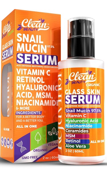Snail Mucin Serum Vitamin C Face Serum Anti Aging with Hyaluronic Acid Niacinamide Retinol MSM Aloe Vera &amp; Ceramides, Korean Skin Care Dark Spot Remover for Glowing Skin Beauty, Pack of 1