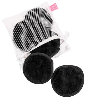 S&amp;T INC. Makeup Remover Wipes for Skin Care with Laundry and Storage Bag, Reusable Makeup Wipes or Face Towels, Travel Essentials, Black, 4 In. Diameter, 5PK