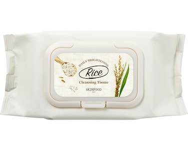 SKINFOOD Rice Cleansing Wipes - Daily Hypoallergenic Rice Nourishing Makeup Remover Tissue Wipe - Facial Skin Clear &amp; Refreshed - Korean Beauty Face Wipes for Women - Travel Makeup Wipes (80 Sheets)