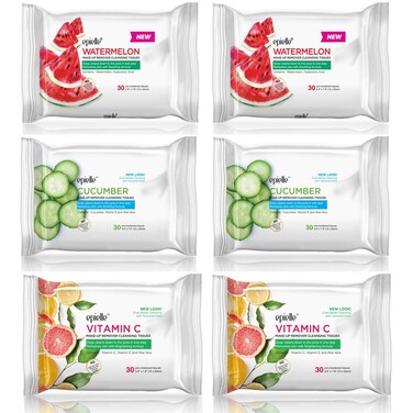 Epielle New Makeup Remover Cleansing Wipes   Removes Dirt, Oil, Makeup &amp; Waterproof Mascara   Beauty Gift, Spa Day, Gift Set   Pack of 6   Korean Skincare