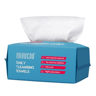 100 Sheet Daily Cleansing Towels Ultra Soft Dry Wipes for Sensitive Skin Disposable Facial Washcloths 100% Organic Viscose Makeup Remover Tissues (Pack of 1)