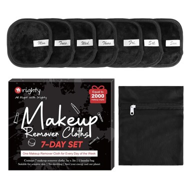 Orighty Makeup Remover Cloths 7-Day Set, Premium &amp; Reusable Makeup Remover Pads, Erase Make-up With Just Water, Make-up Set For Eyes, Lips, Foundation and more, Ideal Choice For Women (Black)