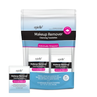 Epielle Makeup Remover Cleansing Towelettes   15 Individual Wipes   Removes Oil, Makeup &amp; Waterproof Mascara   Korean Skincare