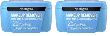 Neutrogena Makeup Remover Facial Cleansing Towelettes, Daily Face Wipes Remove Dirt, Oil, Sweat, Makeup &amp; Waterproof Mascara, Gentle, Soap- &amp; Alcohol-Free, 100% Plant-Based Cloth, 25 ct (Pack of 2)