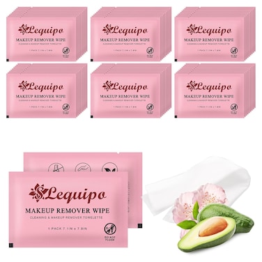 50 pcs Individually Wrapped Makeup Remover Wipes Bulk Single Makeup Remover Cloth Travel Towelette Makeup Remover Cloth for Face (PINK)