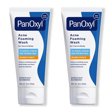 PanOxyl Acne Foaming Wash Benzoyl Peroxide 10% Maximum Strength Antimicrobial, 3 Oz, Pack of 2