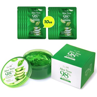 Organic Aloe Vera Soothing Gel - Natural Moisturizer for Skin and Hair, Effective for Sunburns, Razor Burns, More- Gentle, Non-Greasy Formula, Perfect for DIY Skincare [Made in Korea] (Jar+Pouch)