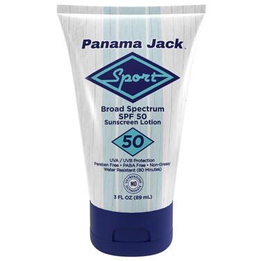 Panama Jack Sport Sunscreen Lotion - SPF 50, Broad Spectrum UVA/UVB Protection, Non-Greasy, PABA, Paraben, Gluten &amp; Cruelty Free, 3 FL OZ (Pack of 1)