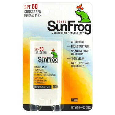 Royal SunFrog   All Natural SPF-50 Sunscreen Mineral Stick   100% Vegan, Broad Spectrum UVA + UVB, Roll On Sunscreen Stick for Face &amp; Body (0.49oz/14g)