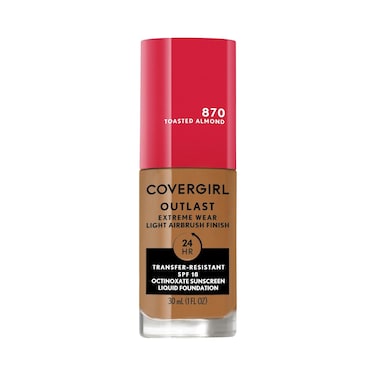Covergirl Outlast Extreme Wear 3-in-1 Full Coverage Liquid Foundation, SPF 18 Sunscreen, Toasted Almond, 1 Fl. Oz.