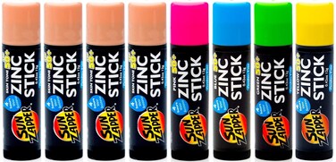Sun Zapper Zinc Stick Mineral Sunscreen (Light Skin Tone, Pink, Blue, Green, Yellow) SPF 50+ Water Resistant for Face &amp; Body, Adults, Kids, 8-Pack Broad Spectrum Sun Block, Made in Australia