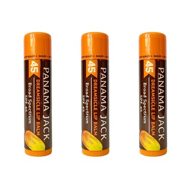 Panama Jack Sunscreen Lip Balm - SPF 45, Broad Spectrum UVA-UVB Sunscreen Protection, Prevents &amp; Soothes Dry, Chapped Lips, Dreamsicle, 3-pack