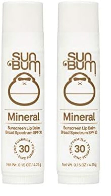 Sun Bum SPF 30 Mineral Sunscreen Lip Balm   Hawaii 104 Act Compliant (Octinoxate &amp; Oxybenzone Free) Broad Spectrum Natural Lip Care with UVA/UVB Protection   .15 oz