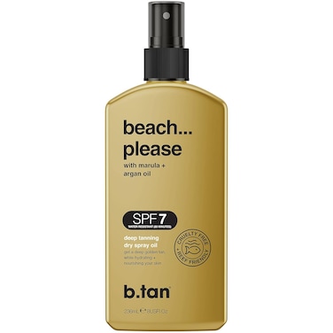 b.tan SPF 7 Deep Tanning Dry Spray   Beach... Please Tanning Oil - Get a Deep Bronze &amp; Golden Tan, Deeply Nourishes Skin from Marula &amp; Argan Oil, Hint of Self Tan, Vegan, Cruelty Free, 236ml