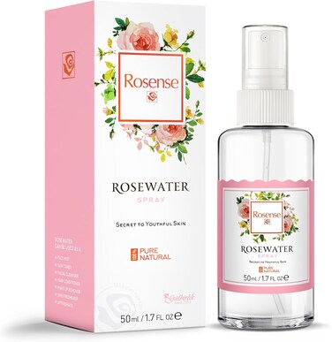 Rosense Glass Bottle Rosewater Hydrating Facial Toner/Rose Water Face Mist 1.7 Oz