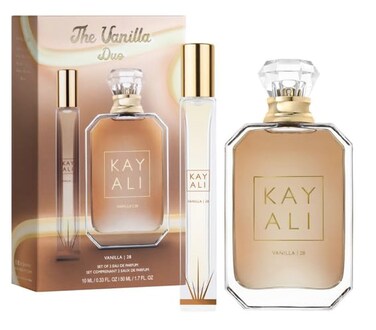 Huda Kayali Beauty The Vanilla Duo Limited Edition Gift Set: Vanilla   28 Eau De Parfum Full Size (1.7 fl oz / 50 ml) and Travel Size Spray (0.33 fl oz / 10 ml)