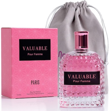 NovoGlow Valuable for Women - Dazzling Fragrance with Fruity, Floral, Spicy &amp; Woody Accords - Base of Bourbon Vanilla, Guaiac Wood &amp; Soft Cashmeran - Elegant 3.4 oz Spray Bottle with a Suede Pouch