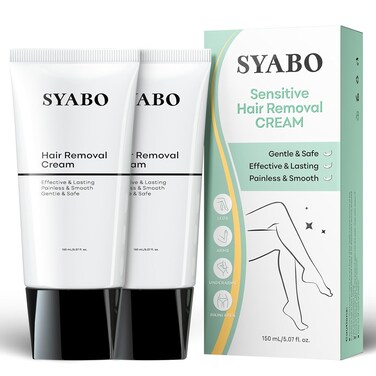 Sensitive Skin Hair Removal Cream - Painless Bikini Hair Removal for Women Men, Sensitive Formula Depilatory Cream for Pubic, Bikini Line, Legs, Arms, Underarms, Unwanted Coarse Hair, 5FL OZ * 2