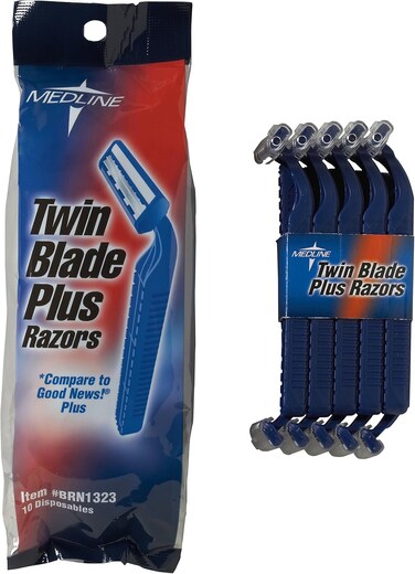 Medline Disposable Facial Razors with Twin Blades and Lubrication Strip, Ideal for Sensitive Skin, Blue, Pack of 500
