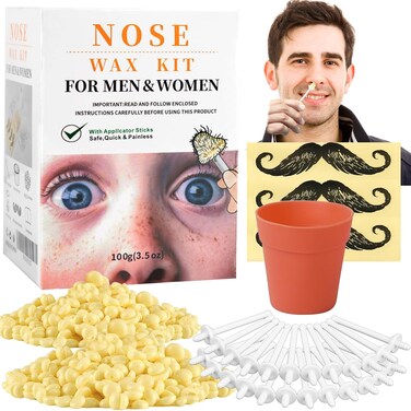 Nose Wax Hair Removal Kit by CoFashion   100g Wax, 30 Applicators (15-30 Uses)   Painless, Quick &amp; Easy for Men   15 Mustache Guards, 1 Silicone Cup