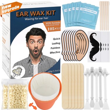 Ear Wax Hair Removal Kit 100g Ear &amp; Nose Hair Wax Kit with 30 Pcs Nose Waxing Sticks for Men and Women at Home Ear Hair Removal Lasting Kit Safe Easy Quick &amp; Painless