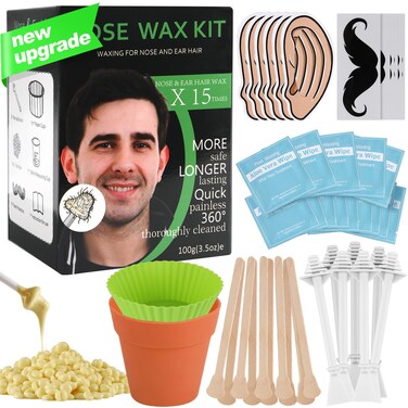 Nose Wax Kit Ear Hair Waxing Kit for Men and Women 100g Wax 30 Applicators (Up to 30 uses) Includes Natural Aloe Vera Wipes Mustache Guards Ear Guards Lasts up to 5 Weeks