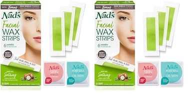 Nad's Facial Wax Strips - Hypoallergenic All Skin Types - Facial Hair Removal For Women - At Home Waxing Kit with 20 Face Wax Strips + 4 Calming Oil Wipes + Skin Protection Powder (Pack of 2)