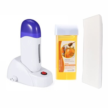 Nynelly Depilatory Roll-on Wax Warmer Kit - Portable Epilator Set for Women and Men (Wax Heater, Depilation Wax, 20 Strips) for Legs, Bikini, Armpits