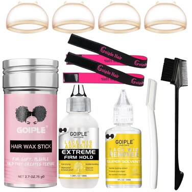 Lace Wig Glue Kit Lace Front Glue Kit for Wigs, Strong Hold Glue for Wigs and Hair Systems Invisible Bonding, Wig Adhesive Hair Glue, Wig Remover, Hair Wax Stick, Edge Band, Razor &amp; HD Wig Cap