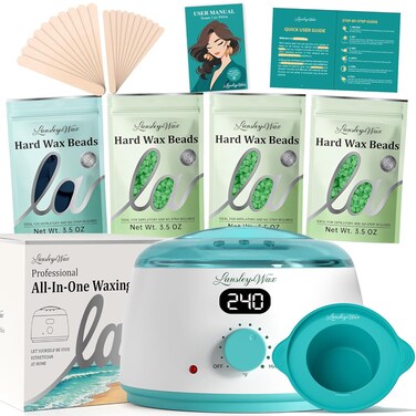 LANSLEYWAX Digital Waxing Kit for Women Men Blue-Green Wax Warmer for Hair Removal with Silicone Pot, Hard Wax Kit, Waxing Machine for Sensitive Skin Brazilian Bikini Leg Eyebrow Full Body Home Use