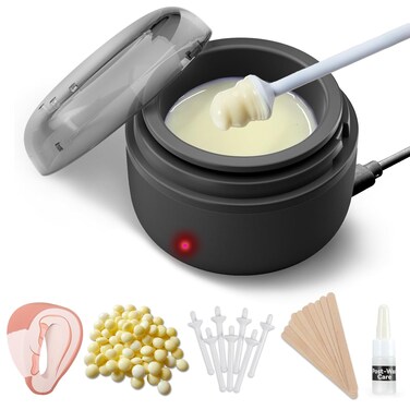 Ear Nose Wax Kit Men, Ear Nose Hair Waxing Kit for Men, Ear Hair Removal Wax 100g, 20 Pcs Nose Wax Sticks, 15-20 Times, Usb Rapid Heating, Constant Temperature, Painless, Black