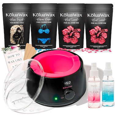 KoluaWax Premium Waxing Kit for Women - Hot Melt Hard Wax Warmer for Hair Removal, Eyebrow, Bikini, Legs, Face, Brazilian Wax - Machine (Pack of 4) Beads, Accessories, Black