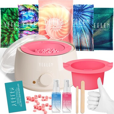 Complete Home Waxing Kit for Women: For Face Brazilian Eyebrow Bikini Leg &amp; Sensitive Skin Hair Removal - with 5 Packs Hard Wax Beads Wax Warmer Kit