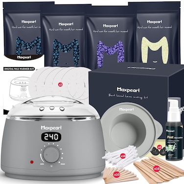 Maxpearl Hair Removal Waxing kit for Men, Nose &amp; Ear Wax Kit with Silicone Pot - Hair Removal for Unwanted Coarse Male Body Hair - Mustache, Eyebrows, Underarms, Back, Chest, Legs and More