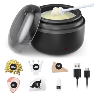 Nose Wax Kit Men, Nose Ear Hair Wax Kit with 100 g Wax, 40 Nose Hair Sticks, 20 Times, Nose Ear Hair Removal Kit For Men and Women, Usb Rapid Heating, Constant Temperature, Painless, Black