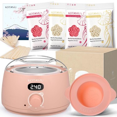 KOTAMU Wax Kit Pink Digital Hair Removal Waxing Kit for Women &amp; Men Hot Wax Warmer Pot for Face, Eyebrow, Body, Brazilian, Bikini, Sensitive Skin Wax Machine with 25 Accessories for Home Salon
