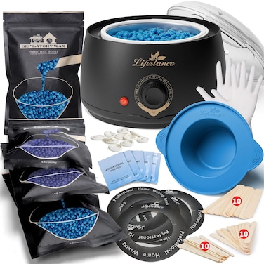 Lifestance Complete Home Waxing Kit, L1 Hard Wax Warmer for Hair Removal, Brazilian Bikini Wax Kit for Women Men, 59 Items, No-Mess Silicone Liner, Wax Heater, Hot Wax Pot for Body Leg Face Eyebrow